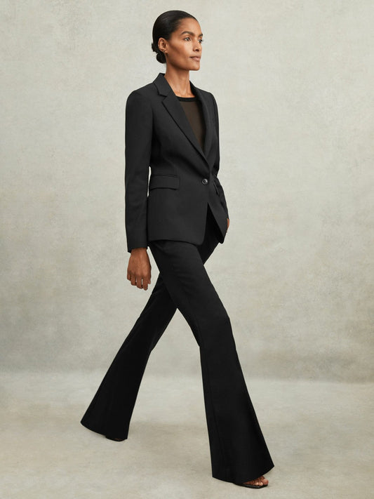 Wool-Blend Tailored Flared Suit Trousers Black | Women