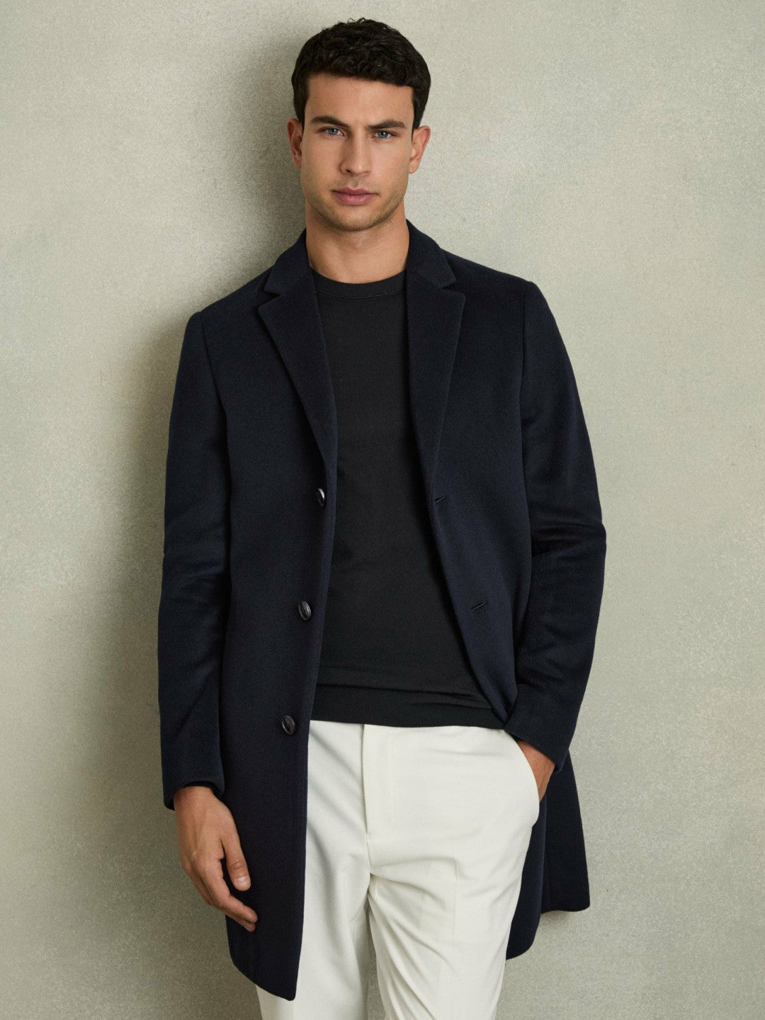 Wool Blend Single Breasted Epsom Overcoat Navy | Men