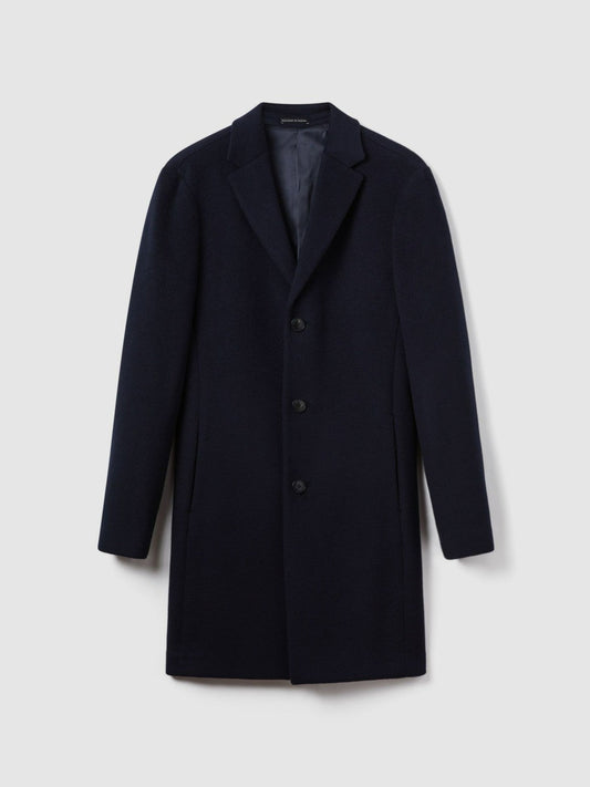 Wool Blend Single Breasted Epsom Overcoat Navy | Men