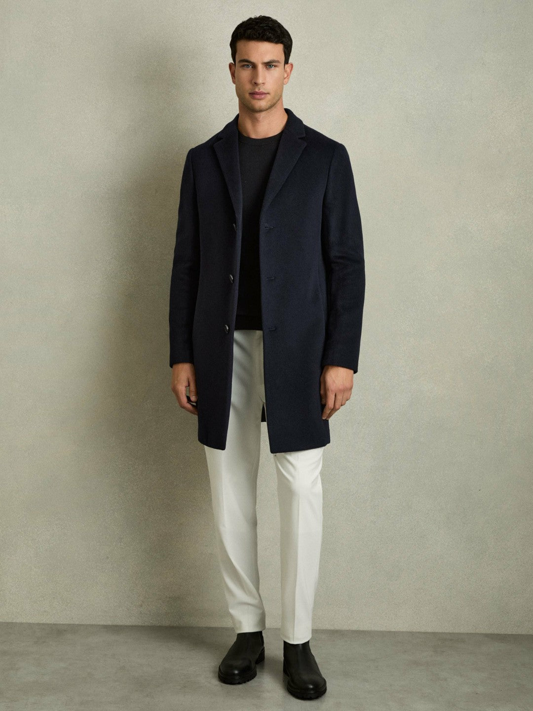 Wool Blend Single Breasted Epsom Overcoat Navy | Men