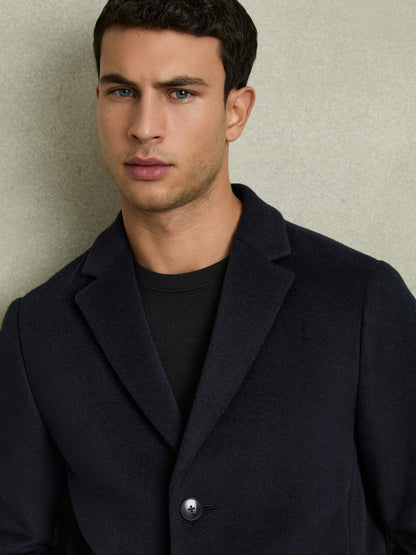 Wool Blend Single Breasted Epsom Overcoat Navy | Men