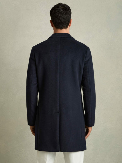 Wool Blend Single Breasted Epsom Overcoat Navy | Men