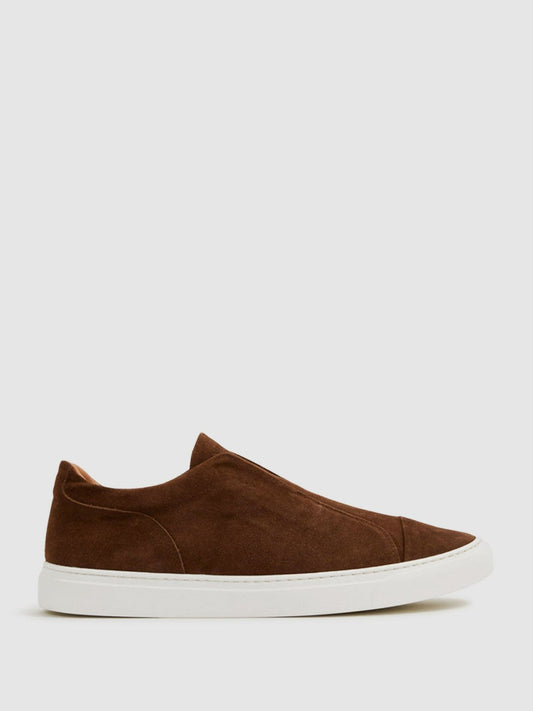Harrys London Suede Slip On Trainers Dark Bark Brown | Men