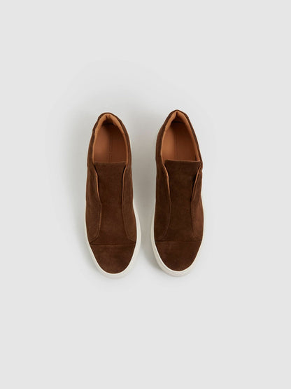 Harrys London Suede Slip On Trainers Dark Bark Brown | Men