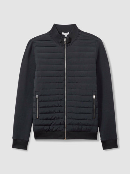 Hybrid Quilt and Knit Zip-Through Jacket Navy | Men