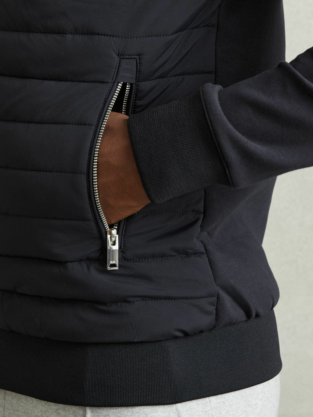 Hybrid Quilt and Knit Zip-Through Jacket Navy | Men