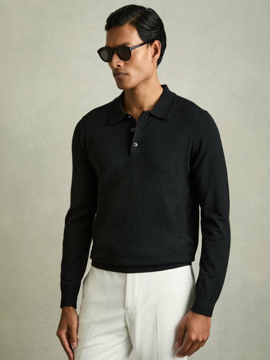 Merino Wool Polo Shirt Black | Men