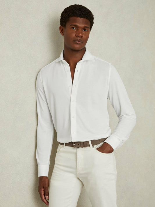 Modal Blend Cutaway Collar Shirt White | Men