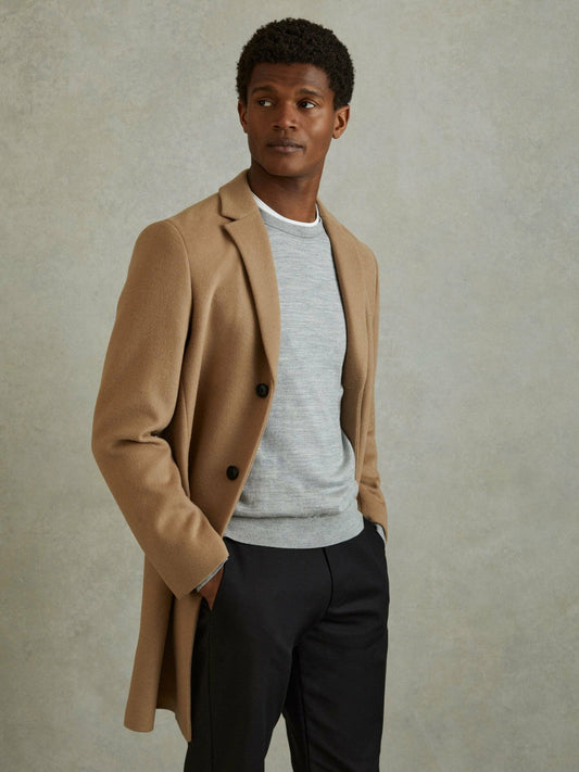 Wool Blend Single Breasted Epsom Overcoat Camel | Men