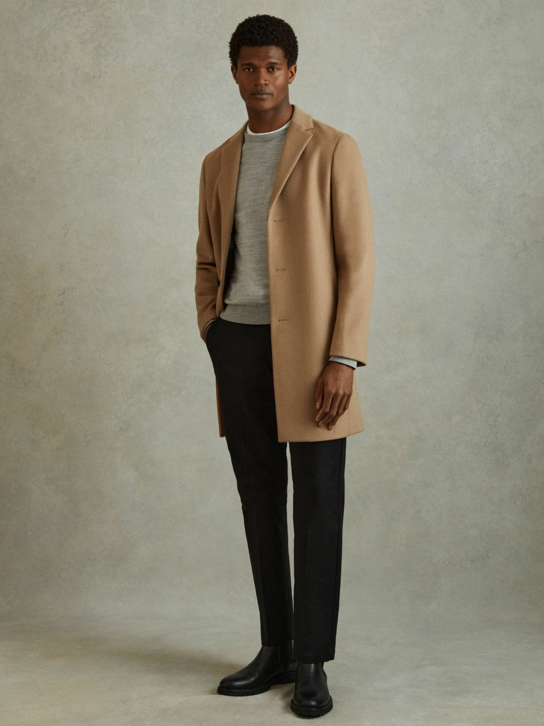 Wool Blend Single Breasted Epsom Overcoat Camel | Men
