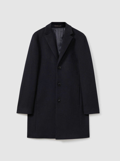 Wool Blend Single Breasted Epsom Overcoat Navy | Men