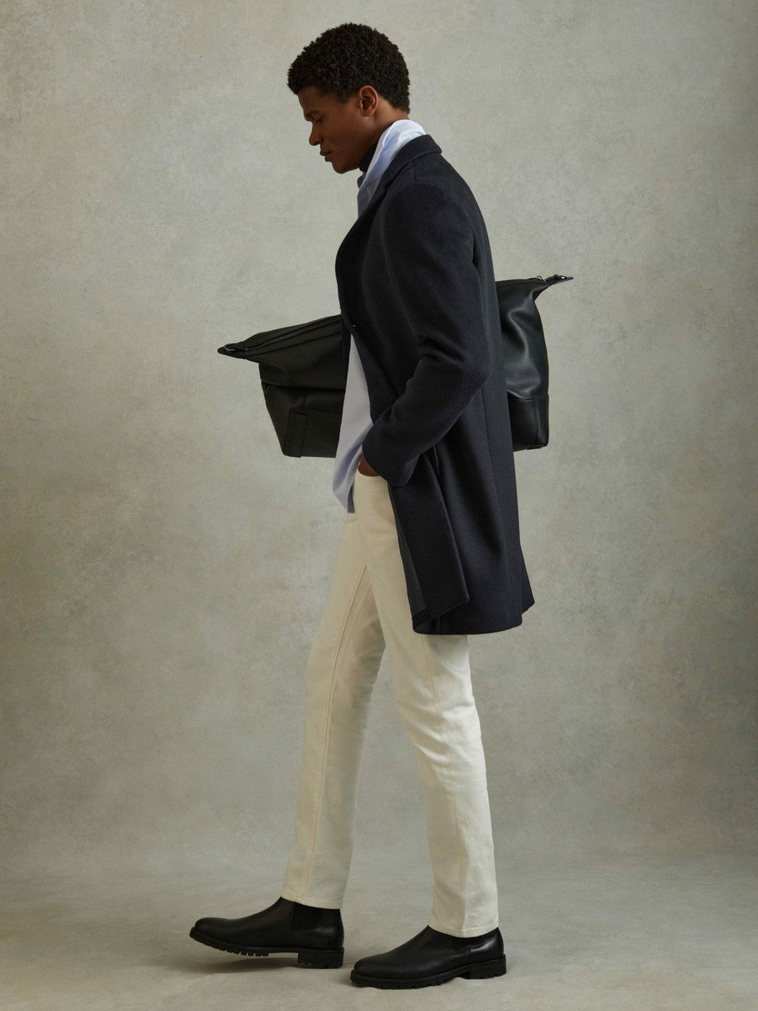 Wool Blend Single Breasted Epsom Overcoat Navy | Men