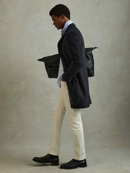 Wool Blend Single Breasted Epsom Overcoat Navy | Men