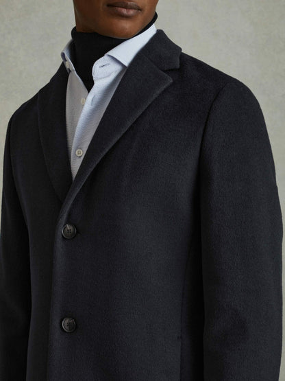 Wool Blend Single Breasted Epsom Overcoat Navy | Men