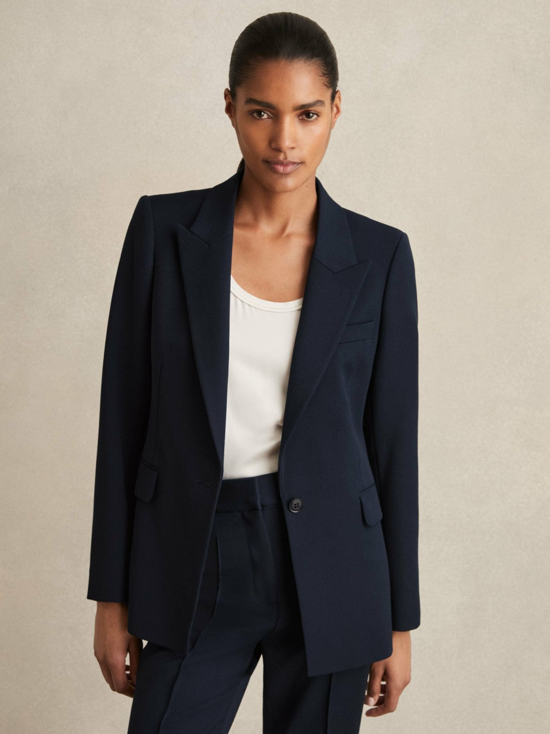 Tailored Single Breasted Suit Blazer Navy | Women