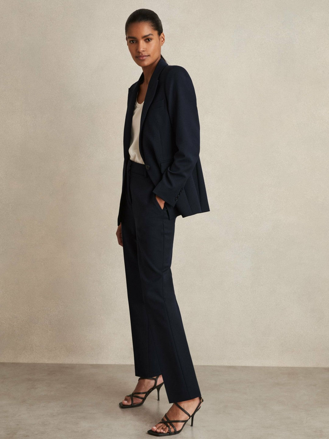 Tailored Single Breasted Suit Blazer Navy | Women
