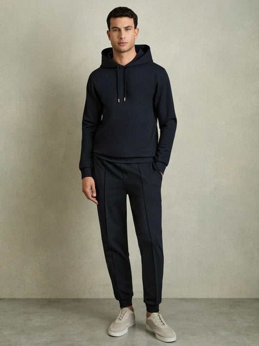 Interlock Jersey Drawstring Hoodie Navy Blue | Men