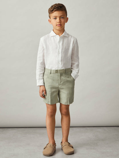 13-14 yrs Slim Fit Linen Adjustable Trousers Apple | Children & Baby