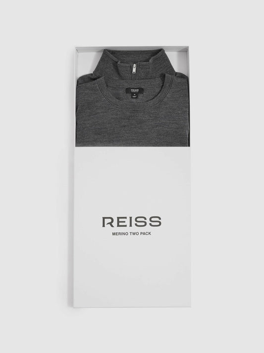 Pack of Two Merino Wool Jumpers Derby Grey Marl | Men