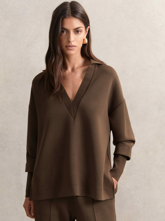 Interlock Open-Collar Sweatshirt Chocolate | Women