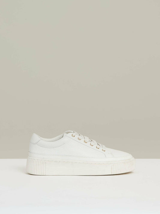 Grained Leather Platform Trainers White | Women