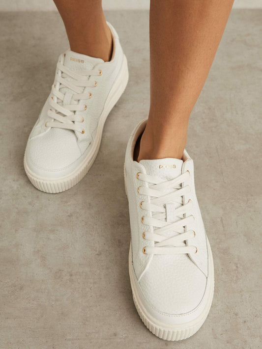 Grained Leather Platform Trainers White | Women