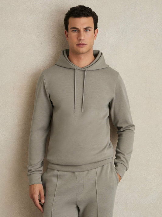 Interlock Jersey Drawstring Hoodie Taupe | Men
