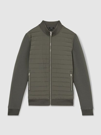 Hybrid Quilt and Knit Zip-Through Jacket Sage | Men
