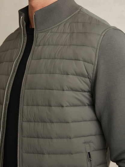 Hybrid Quilt and Knit Zip-Through Jacket Sage | Men