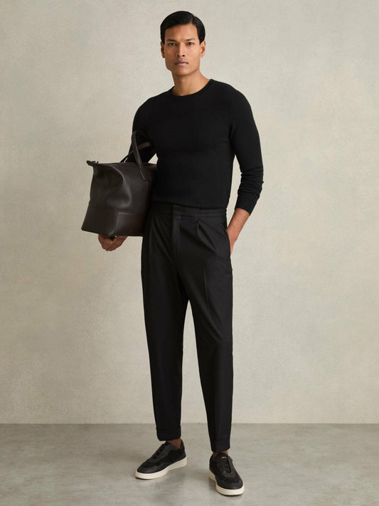 Relaxed-Fit Pleated Tapered Trousers Black | Men