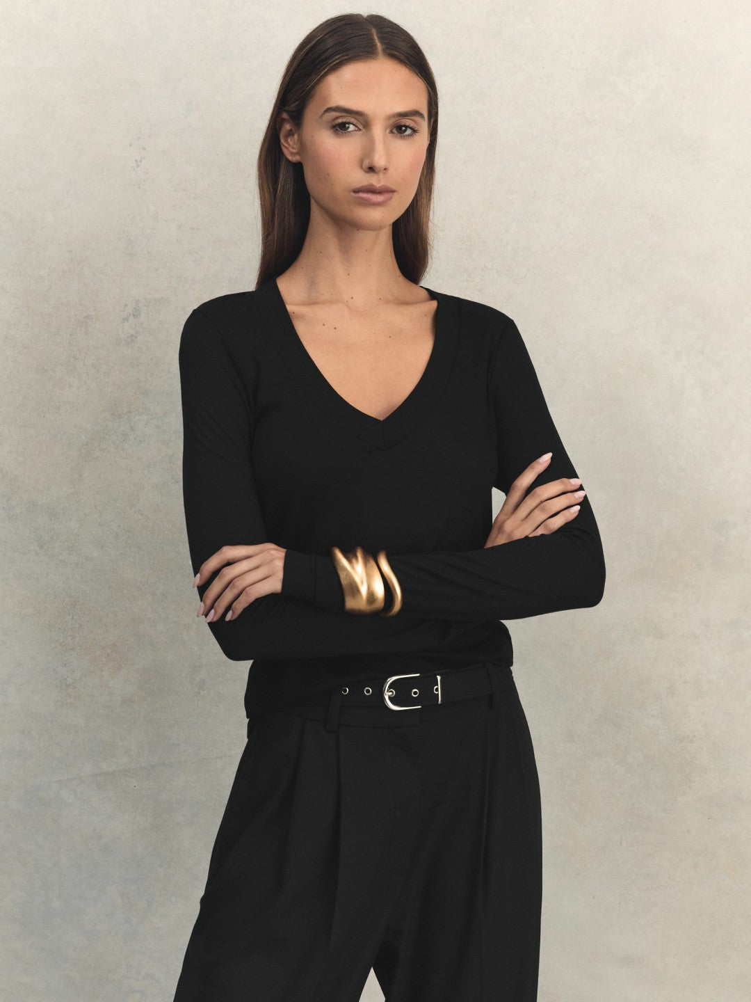 Jersey V-Neck Top Black | Women