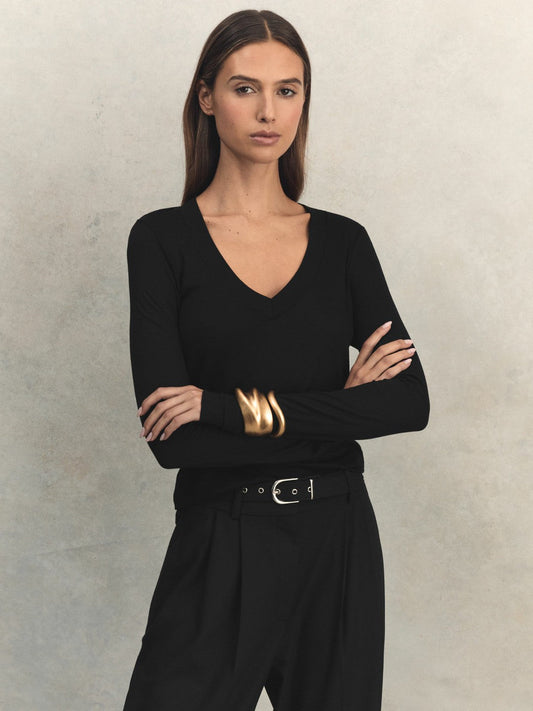 Jersey V-Neck Top Black | Women