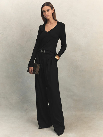 Jersey V-Neck Top Black | Women