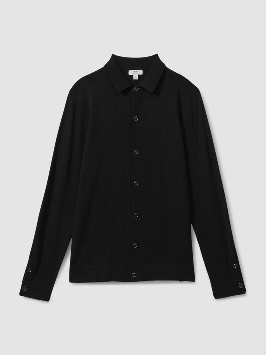 Merino Wool Button-Through Cardigan Black | Men