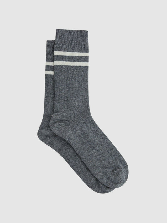 Wool Blend Striped Crew Socks Grey Melange | Men