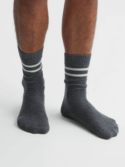Wool Blend Striped Crew Socks Grey Melange | Men
