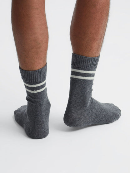 Wool Blend Striped Crew Socks Grey Melange | Men