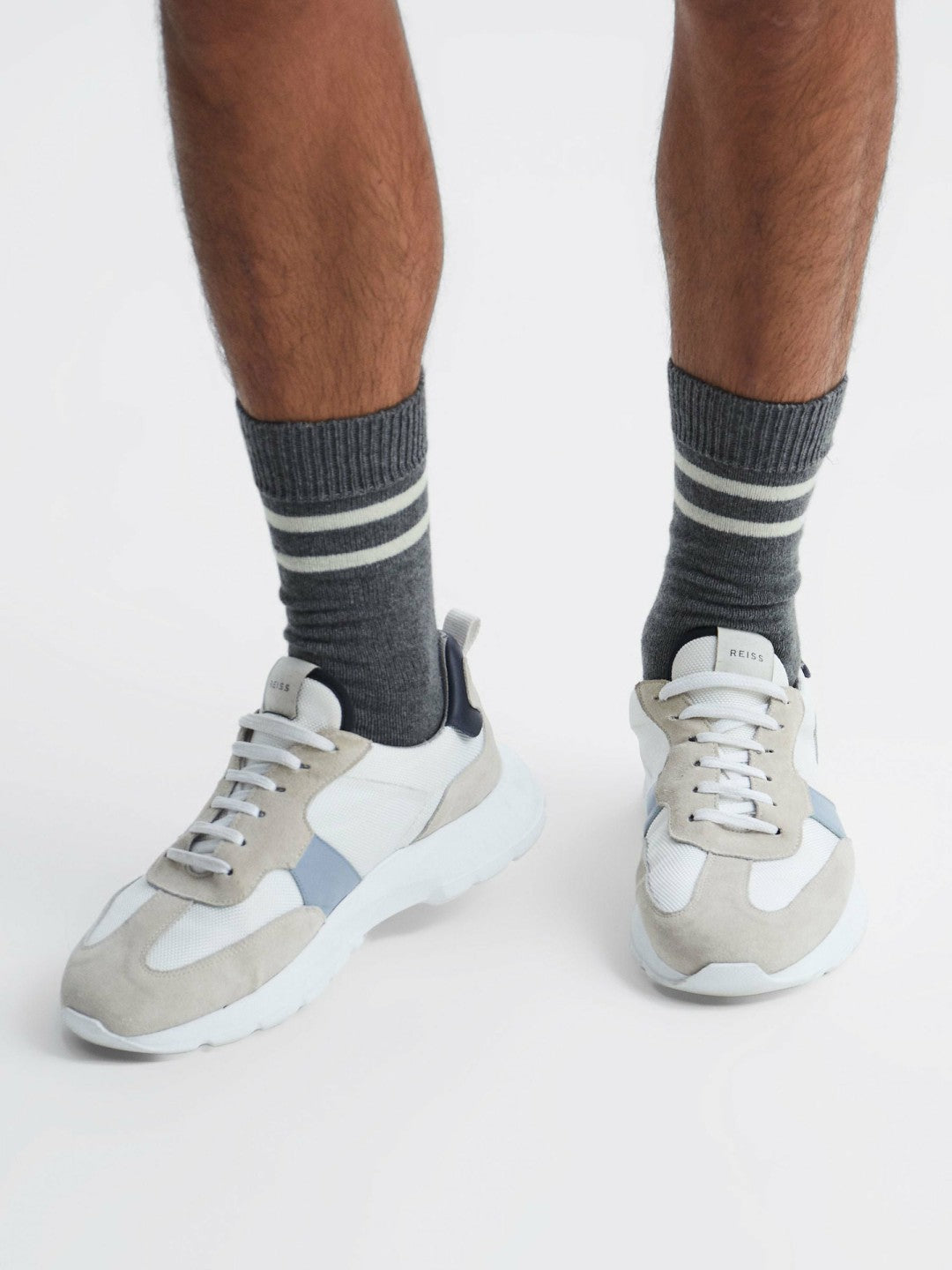 Wool Blend Striped Crew Socks Grey Melange | Men