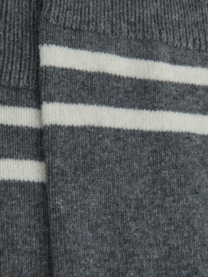 Wool Blend Striped Crew Socks Grey Melange | Men