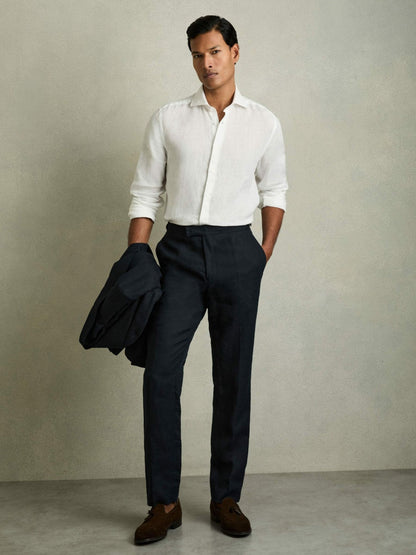 Linen Button-Through Shirt White | Men