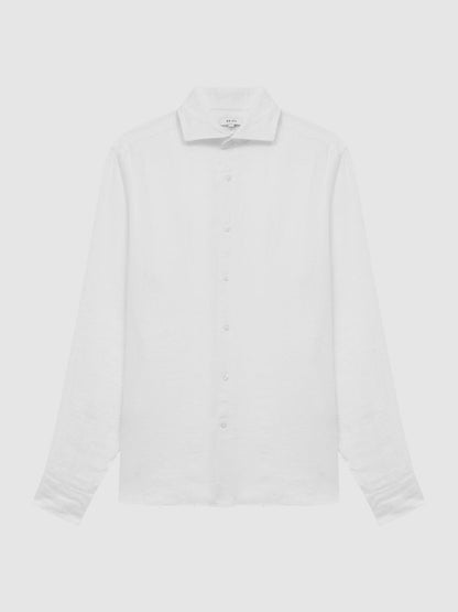 Linen Button-Through Shirt White | Men