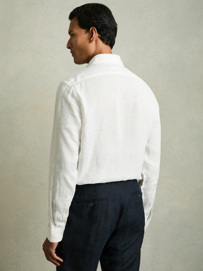 Linen Button-Through Shirt White | Men
