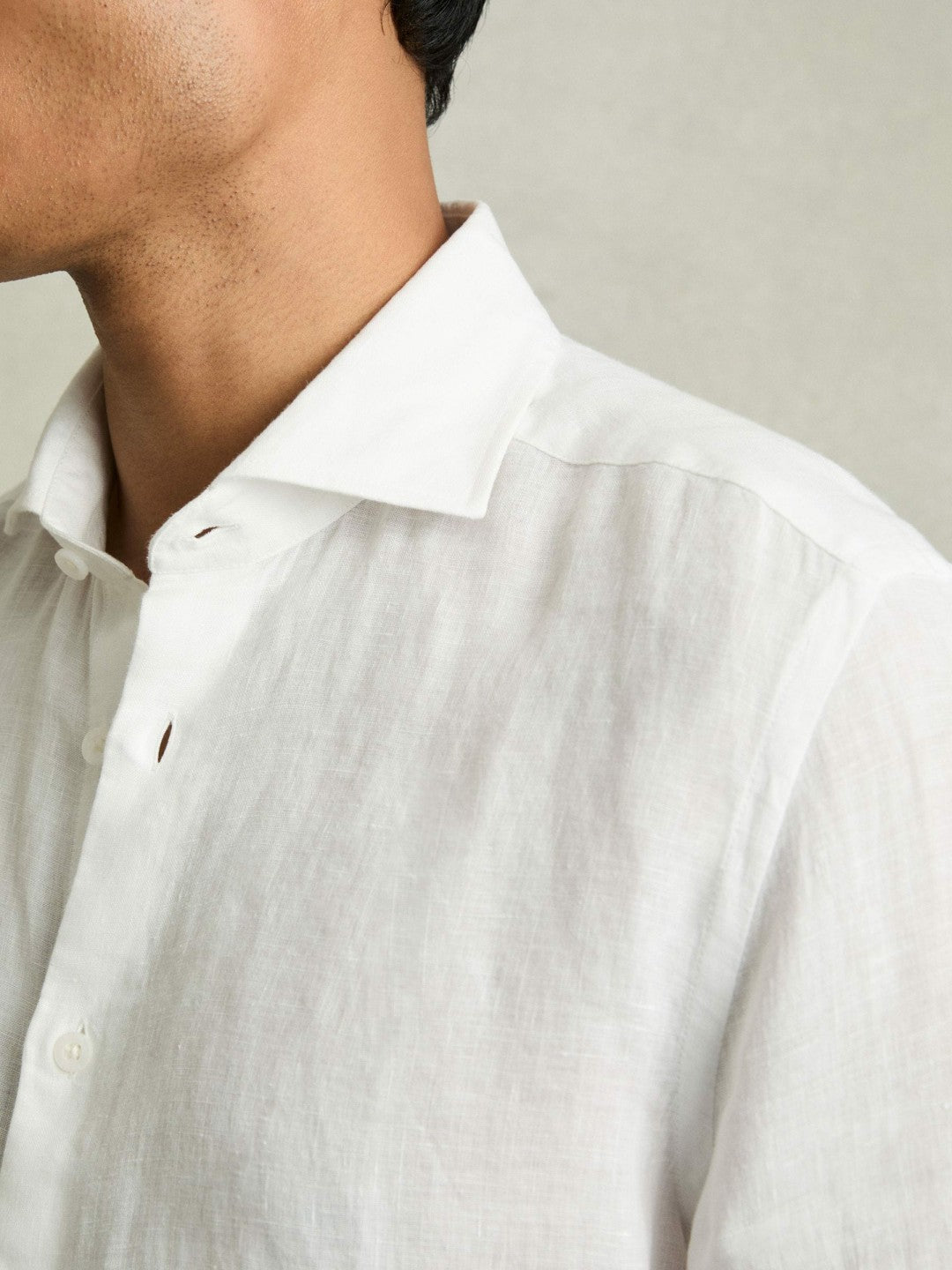 Linen Button-Through Shirt White | Men