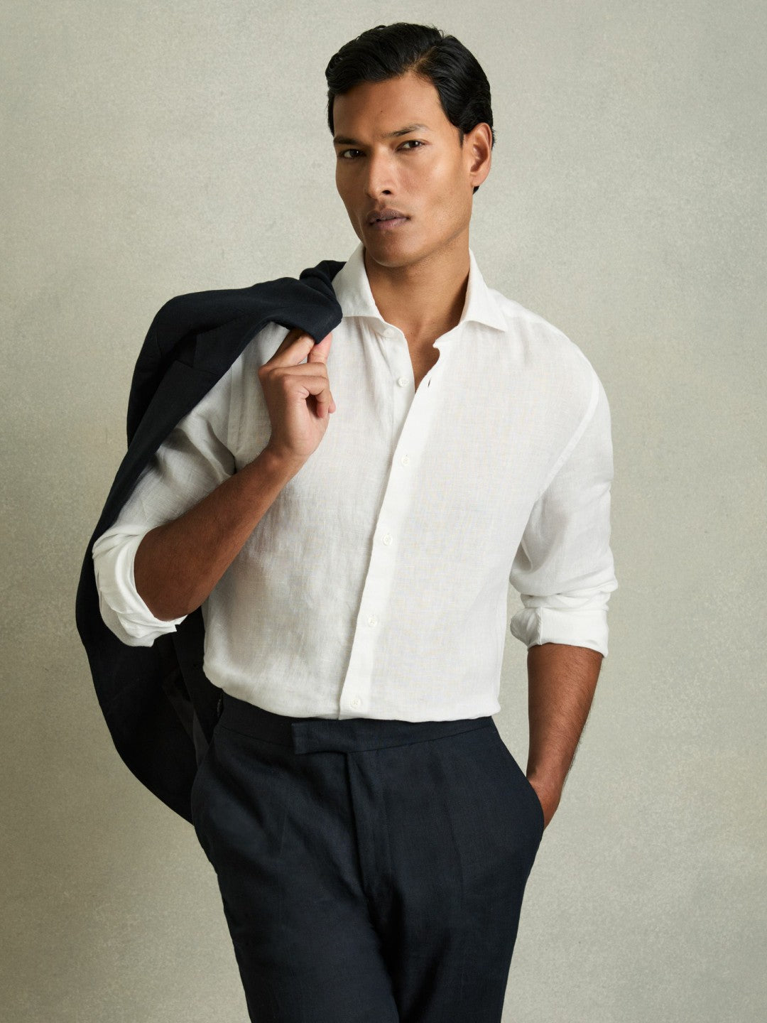 Linen Button-Through Shirt White | Men
