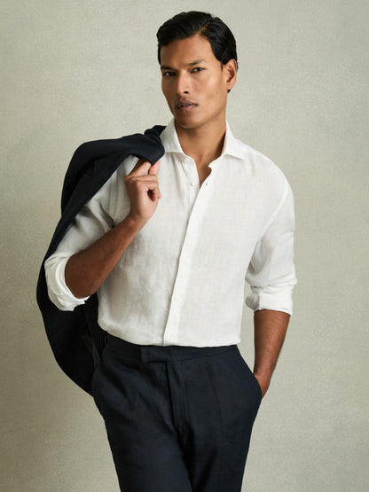 Linen Button-Through Shirt White | Men