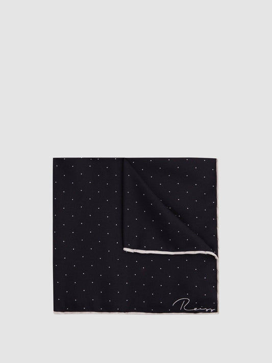 Polka Dot Silk Pocket Square Navy | Men