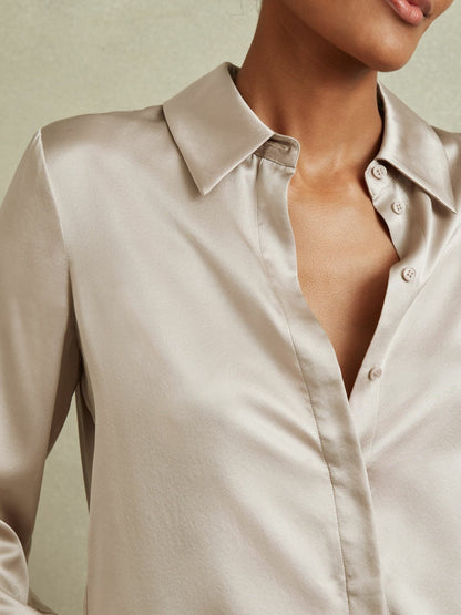 Silk Double-Cuff Button-Through Shirt Champagne | Women