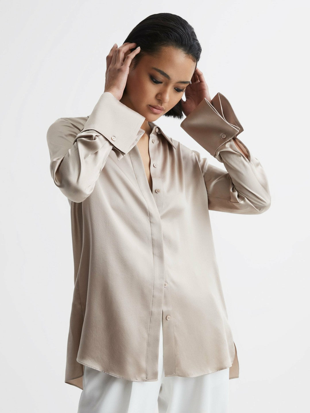 Silk Double-Cuff Button-Through Shirt Champagne | Women