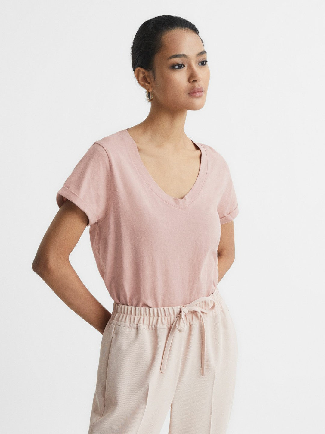 Cotton-Jersey V-Neck T-Shirt Light Pink | Women