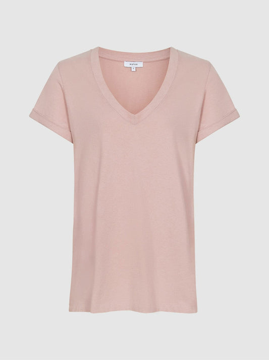 Cotton-Jersey V-Neck T-Shirt Light Pink | Women